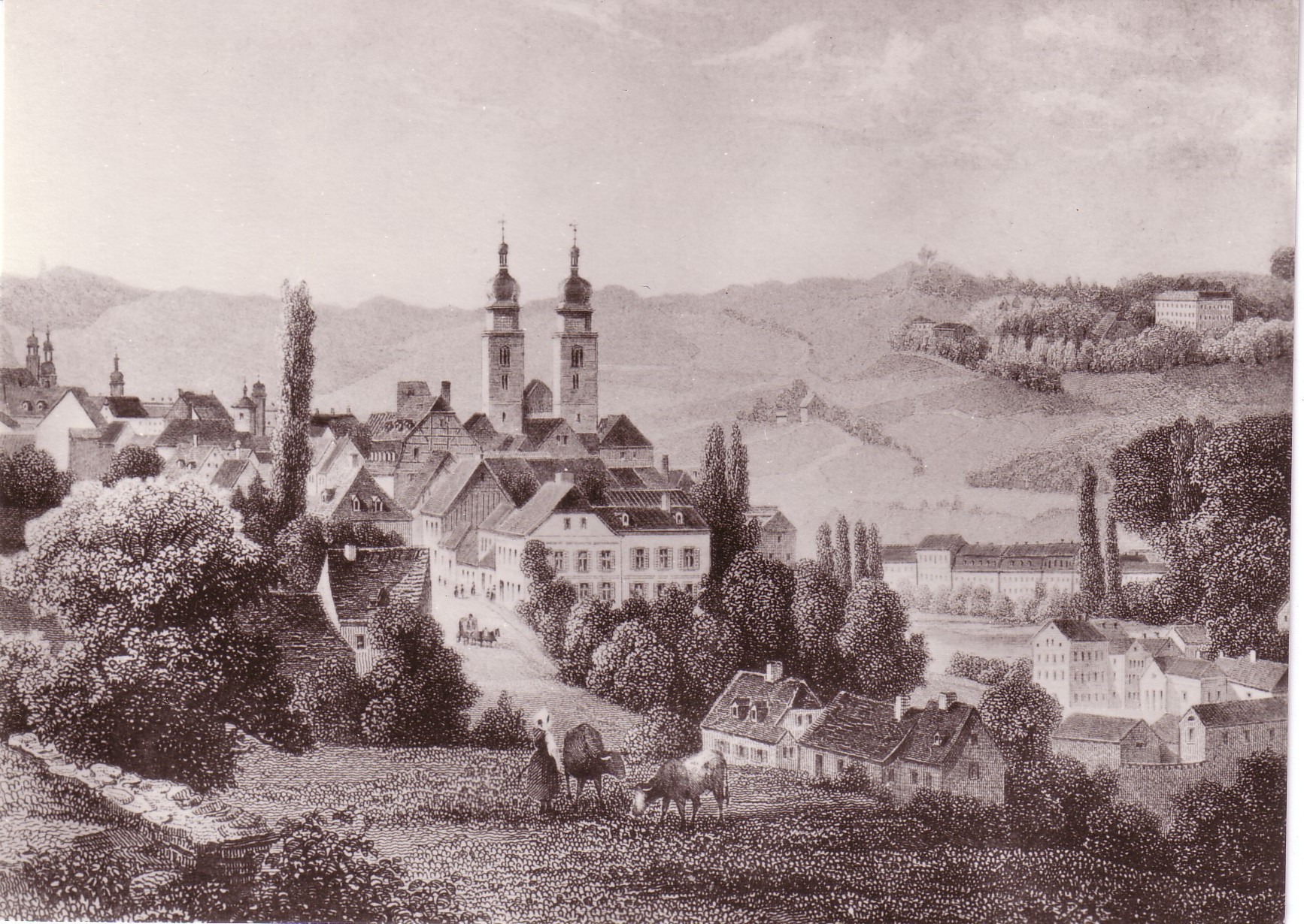 04 014 Plauen mit Schloß Reusa im Hintergrund um 1825